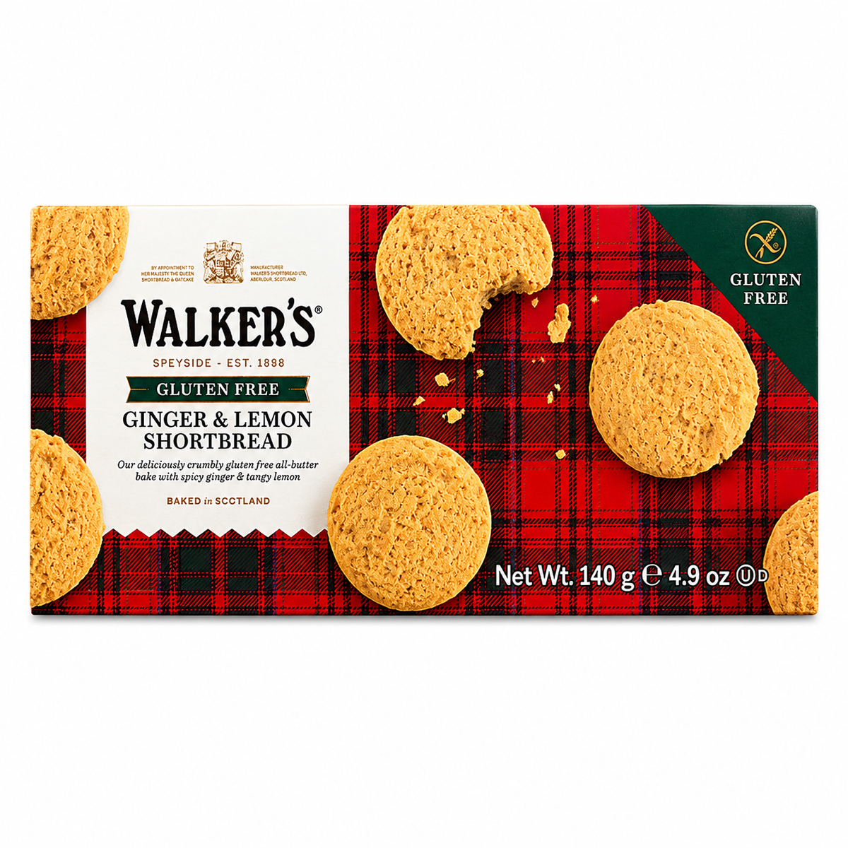 Walker's Gluten Free Ginger & Lemon Shortbread 140g