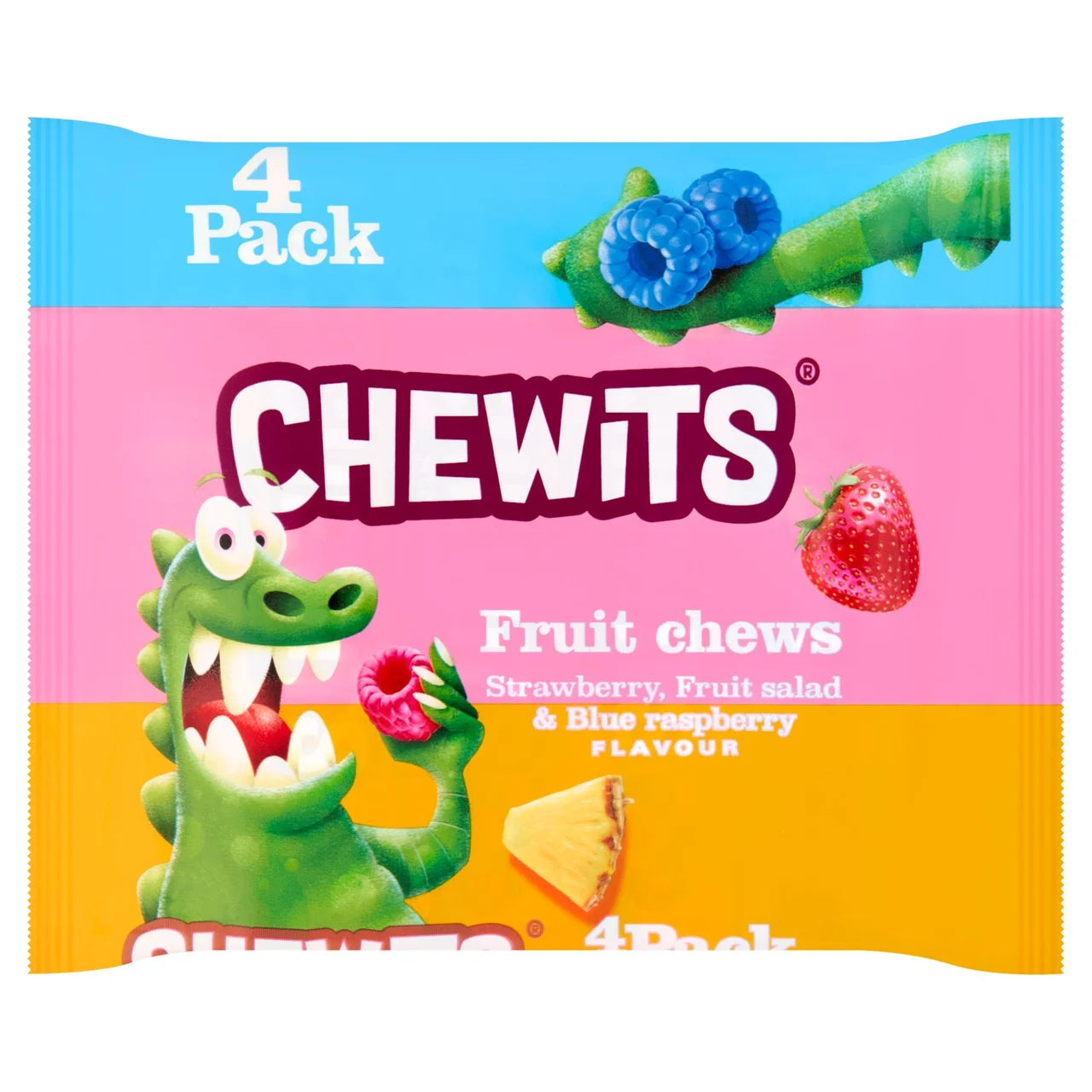 Chewits Strawberry, Fruit Salad & Blue Raspberry Flavour 4 Pack 125g