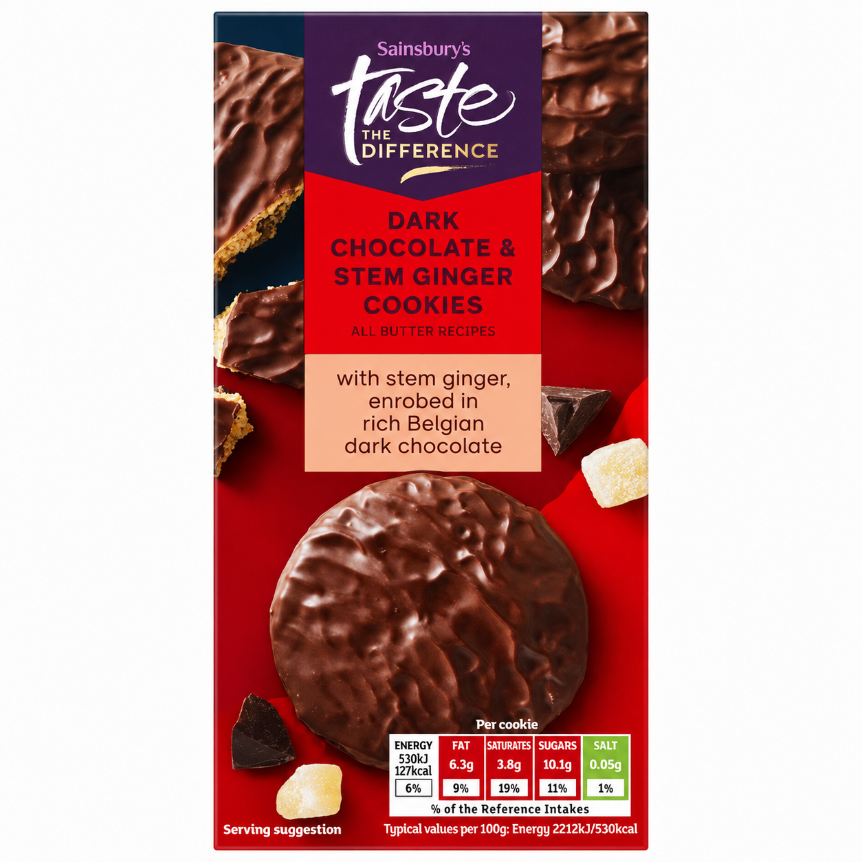 Sainsbury's Taste the Difference Dark Chocolate & Ginger Cookies 200g