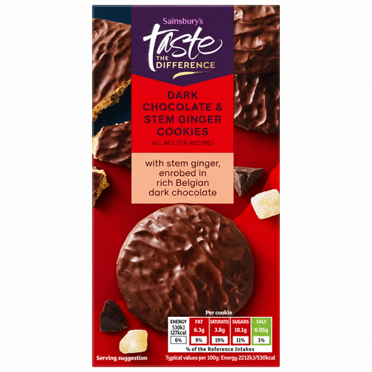 Sainsbury's Taste the Difference Dark Chocolate & Ginger Cookies 200g
