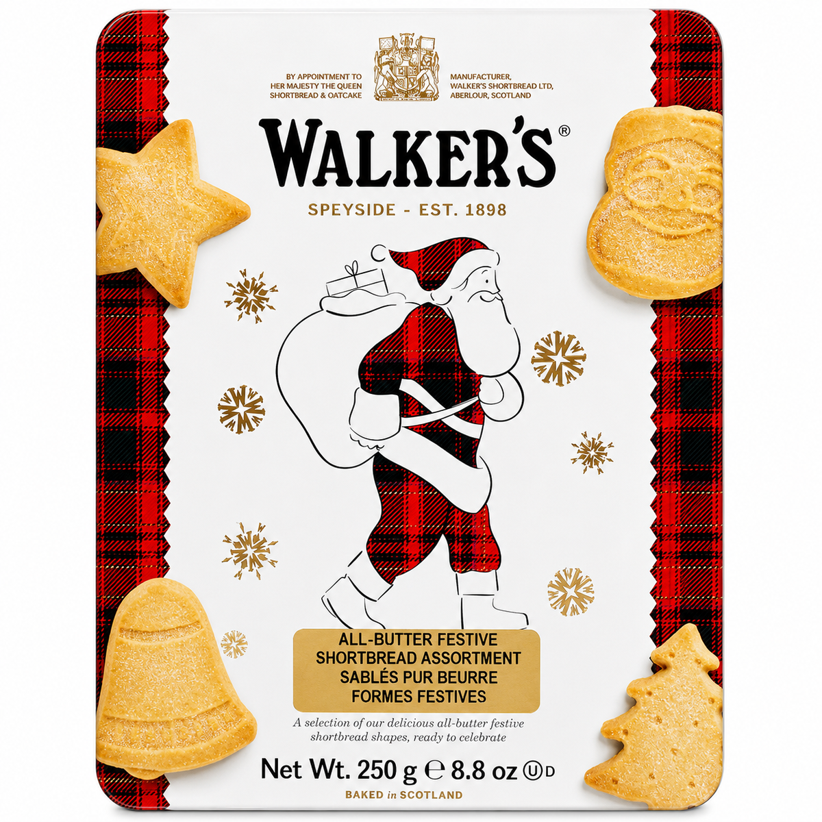 Walker's All-Butter Festive Shortbread Assortment Santa Tin 250g