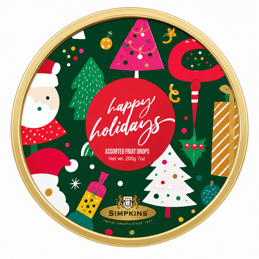 Simpkins Mixed Fruit Drops 200g - Happy Holidays Tin