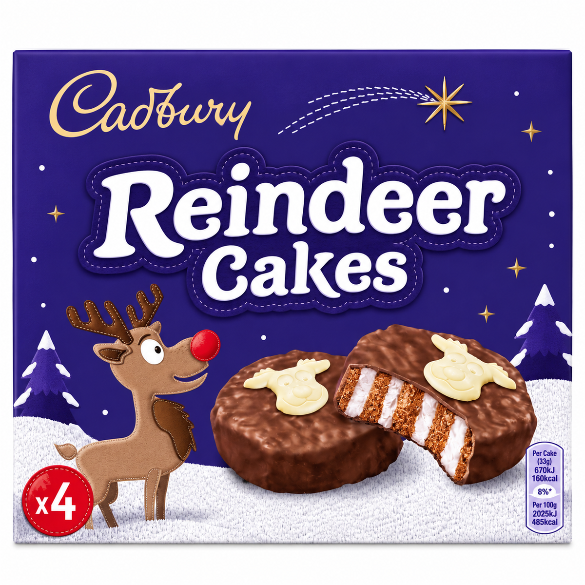Cadbury Christmas Rudolph Cakes 4 Pack 110g